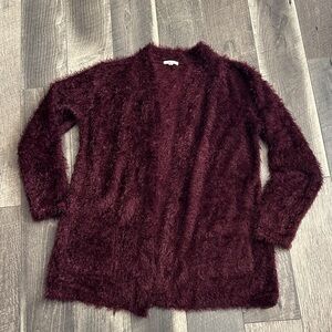 Maurices Fuzzy Open-Front Cardigan in Deep Burgundy